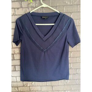 Emporio Armani Navy Blue Embellished V Neck Tee S